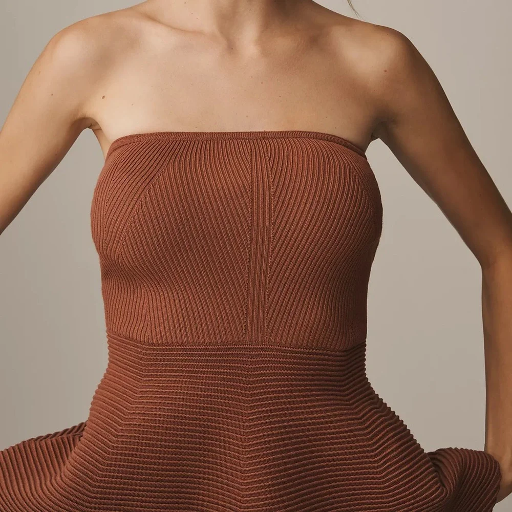 Maeve Anthropologie Brown Strapless Peplum Knit Tube Top - Picture 4 of 5